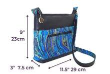 Load image into Gallery viewer, Black vegan leather and marble fabric crossbody purse for women, womens medium sized faux leather cross body everyday bag with zipper