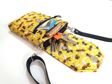 Load image into Gallery viewer, Bee fabric cell phone purse, bee gifts, minimalist small crossbody bag with phone pocket for bee lover, cell phone bag, beekeeper gift, bees