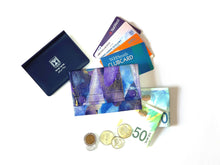 Load image into Gallery viewer, Small minimalist wallet for women and teen girls, blue and purple fabric slim vegan wallet, gift for teenage daughter or niece, gift for mom