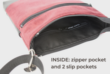 Load image into Gallery viewer, Dark red velvet and black vegan leather small crossbody bag for women