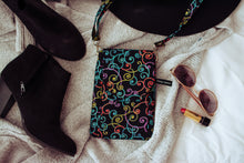 Load image into Gallery viewer, Cell phone wallet purse - phone bag - colorful swirls on black fabric