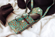 Load image into Gallery viewer, cell phone pouch - mobile phone bag in teal and brown mosaic fabric - Tracey Lipman
