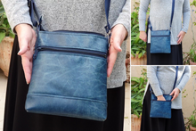 Load image into Gallery viewer, Denim blue vegan leather small crossbody bag for women with phone pocket