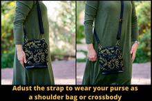 Load image into Gallery viewer, Black multi pocket small crossbody bag for women music lover - Tracey Lipman