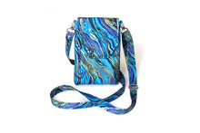 Load image into Gallery viewer, Crossbody phone bag - small cross body purse - blue gold purple marble design
