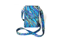 Load image into Gallery viewer, Crossbody phone bag - small cross body purse - blue gold purple marble design