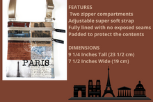 Load image into Gallery viewer, Double Zipper purse - small crossbody travel bag - Paris print fabric - Tracey Lipman