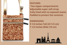 Load image into Gallery viewer, Small Crossbody bag - Paris Travel Label print - Travel Bag - Tracey Lipman