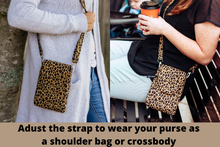Load image into Gallery viewer, phone bag in leopard / cheetah print fabric - grab and go bag - Tracey Lipman