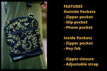 Load image into Gallery viewer, Black multi pocket small crossbody bag for women music lover - Tracey Lipman
