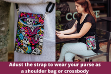 Load image into Gallery viewer, phone bag - Day of the Dead fabric crossbody or shoulder bag - Tracey Lipman