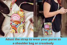 Load image into Gallery viewer, cross body cell phone purse - colorful spiral shell fabric phone bag - Tracey Lipman