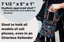 Load image into Gallery viewer, Cell phone wallet purse - phone bag - colorful swirls on black fabric