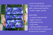 Load image into Gallery viewer, Purple floral fabric long crossbody bag for women with lots of pockets - Tracey Lipman