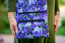 Load image into Gallery viewer, Purple floral fabric long crossbody bag for women with lots of pockets - Tracey Lipman
