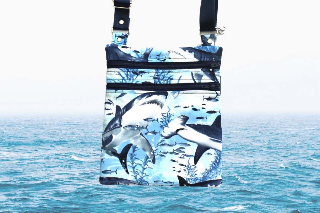 Shark print small crossbody bag for women and teenage or tween girls
