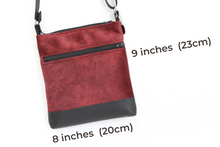 Load image into Gallery viewer, Dark red velvet and black vegan leather small crossbody bag for women