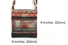 Load image into Gallery viewer, Red gray black canvas and vegan leather small crossbody bag for women