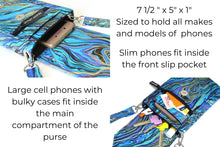 Load image into Gallery viewer, Crossbody phone bag - small cross body purse - blue gold purple marble design