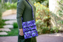 Load image into Gallery viewer, Purple floral fabric long crossbody bag for women with lots of pockets - Tracey Lipman