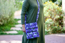 Load image into Gallery viewer, Purple floral fabric long crossbody bag for women with lots of pockets - Tracey Lipman