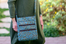 Load image into Gallery viewer, Teal and Brown fabric multi pocket long crossbody bag for women - Tracey Lipman
