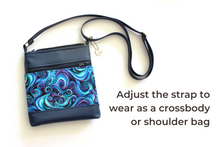 Load image into Gallery viewer, Blue vegan leather small crossbody bag - minimalist zip top purse