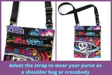 Load image into Gallery viewer, Catrina Day of the Dead Small Crossbody Bag - double zipper phone bag - Tracey Lipman
