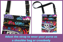 Load image into Gallery viewer, Catrina Day of the Dead Small Crossbody Bag - double zipper phone bag - Tracey Lipman