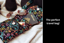 Load image into Gallery viewer, Cell phone wallet purse - phone bag - colorful swirls on black fabric