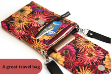 Load image into Gallery viewer, Minimalist crossbody cell phone bag in zinnia floral fabric