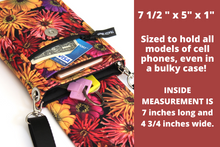 Load image into Gallery viewer, Minimalist crossbody cell phone bag in zinnia floral fabric