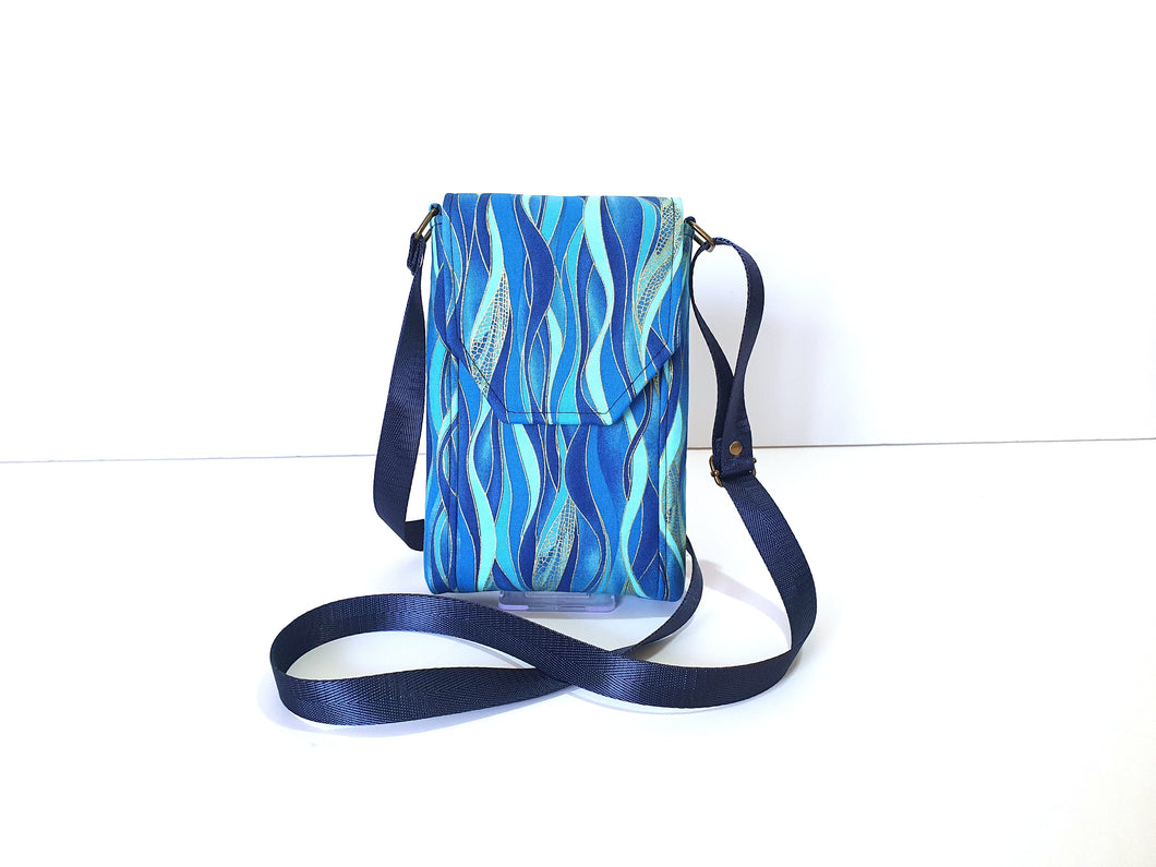 Crossbody cell phone purse - blue turquoise gold grab and go phone bag