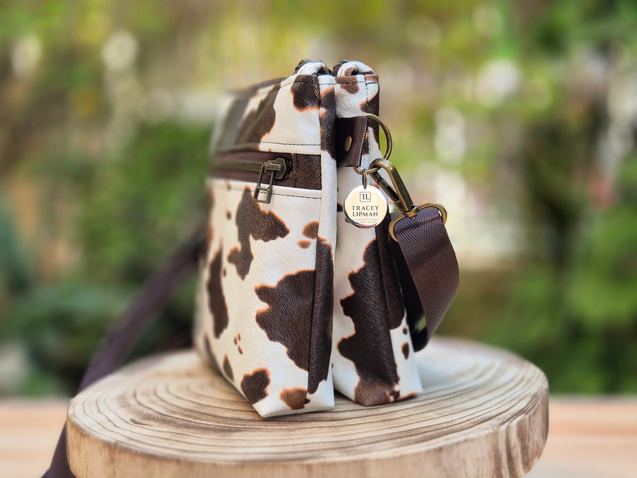 Brown and cream vegan cow leather small crossbody bag for  display picture 1