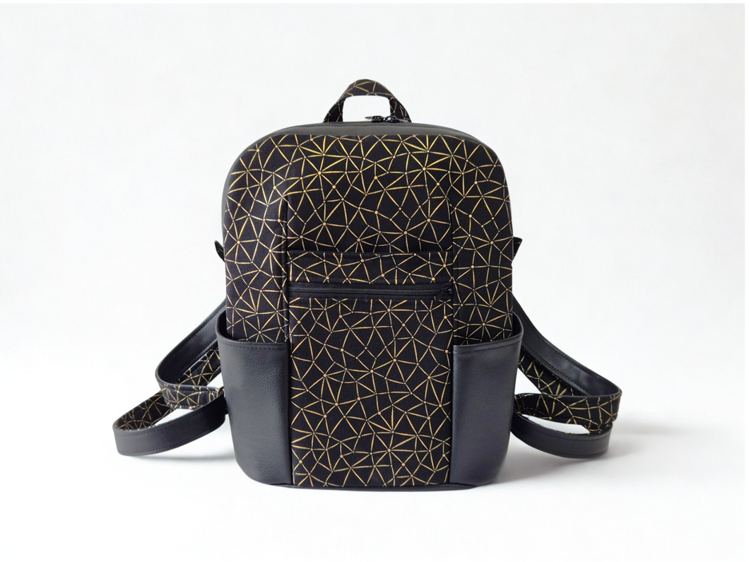 Handmade black vegan leather backpack purse for women - faux leather