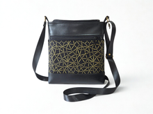Load image into Gallery viewer, Black and metallic gold vegan faux leather small crossbody bag
