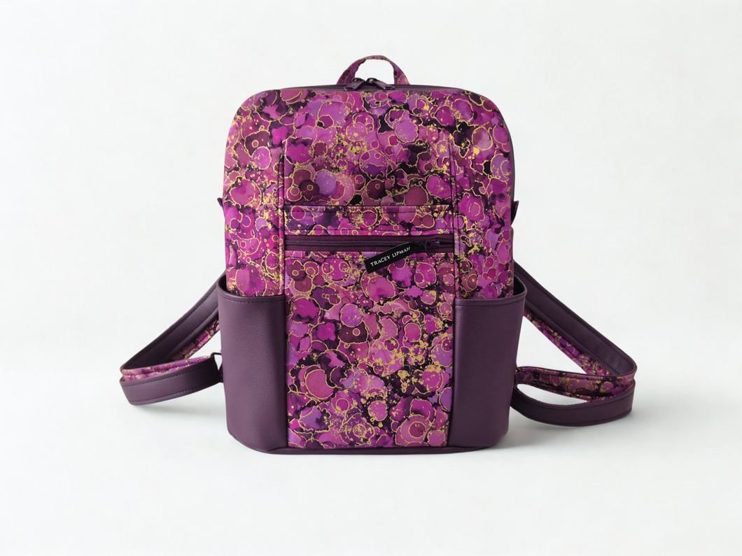 Handmade purple vegan leather backpack purse for women - faux leather