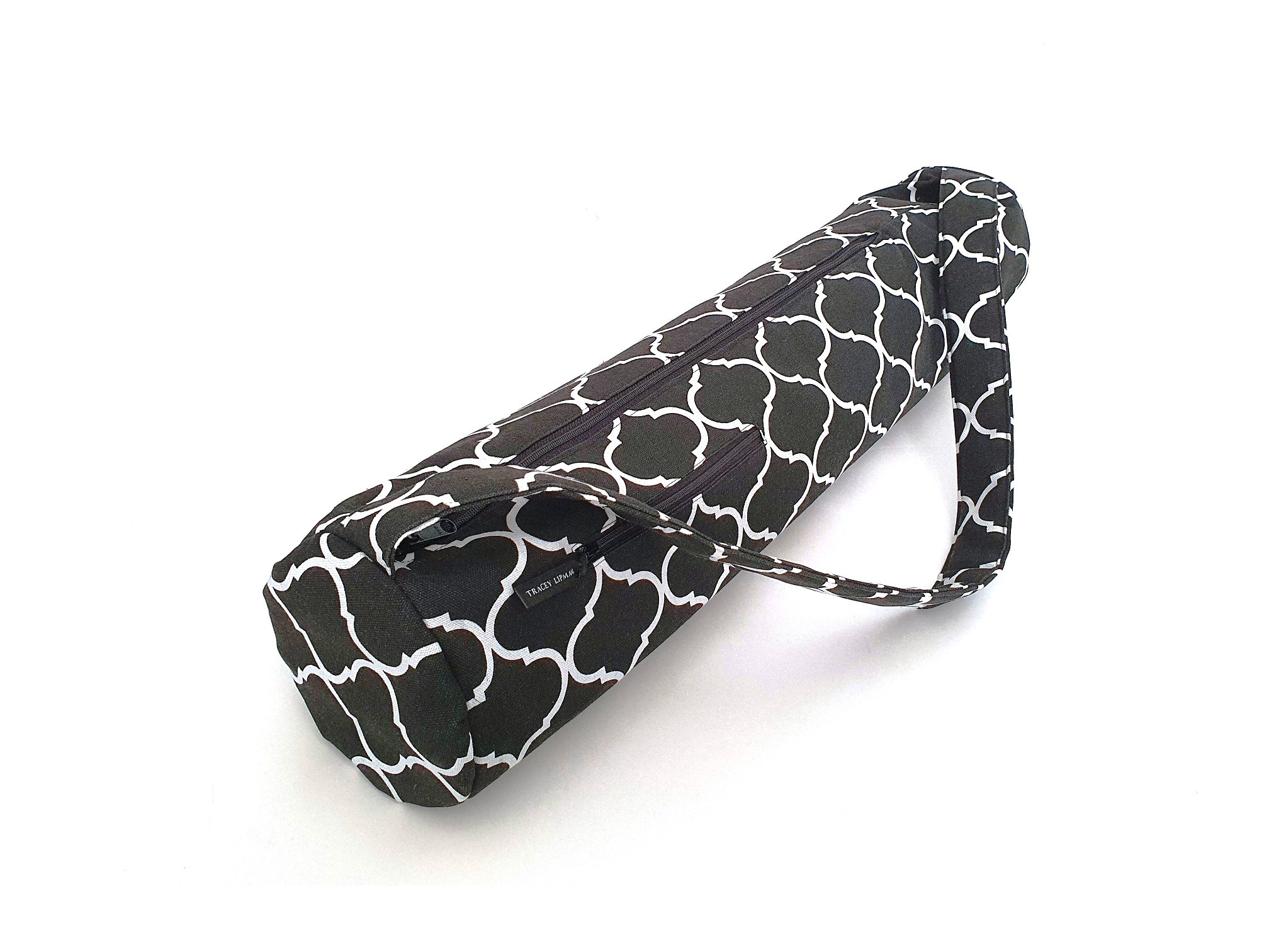 Handmade Yoga mat bag with zipper - black and white geometric