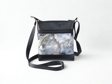 Load image into Gallery viewer, Gray black gold marble print vegan faux leather small crossbody bag

