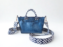 Load image into Gallery viewer, Blue Denim colored vegan faux leather small tote bag
