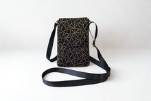 Load image into Gallery viewer, Black and gold fabric small crossbody cell phone purse vegan phone bag
