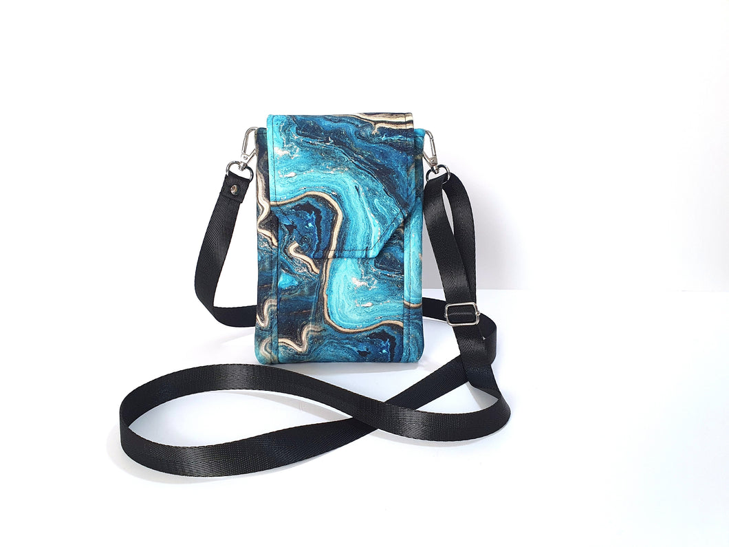 Crossbody cell phone purse, blue turquoise agate slice geode phone bag