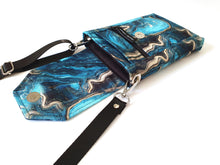 Load image into Gallery viewer, Crossbody cell phone purse, blue turquoise agate slice geode phone bag
