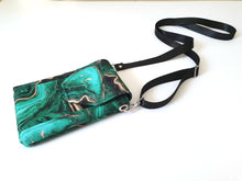 Load image into Gallery viewer, Cell phone bag, emerald green agate slice geode small crossbody bag
