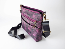 Load image into Gallery viewer, Vegan faux leather purple and black crossbody bag for women
