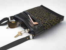Load image into Gallery viewer, Black and metallic gold vegan faux leather small crossbody bag
