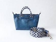 Load image into Gallery viewer, Blue Denim colored vegan faux leather small tote bag
