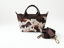 Load image into Gallery viewer, Brown vegan faux cow leather small tote bag
