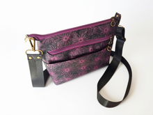 Load image into Gallery viewer, Vegan faux leather purple and black crossbody bag for women
