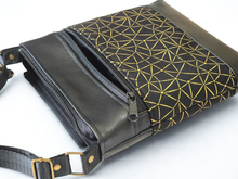 Load image into Gallery viewer, Black and metallic gold vegan faux leather small crossbody bag
